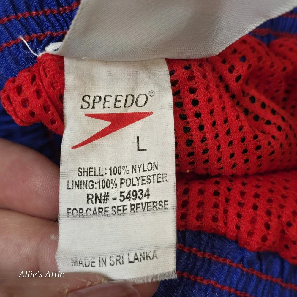 Speedo Swim Shorts Trunks Mens Red Black Blue Colorblock Vintage Retro 90s Large